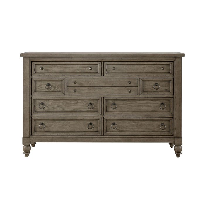 Americana Farmhouse 9 Drawer Dresser in Dusty Taupe and Black - Furniture 4 Less (Jacksonville, NC)
