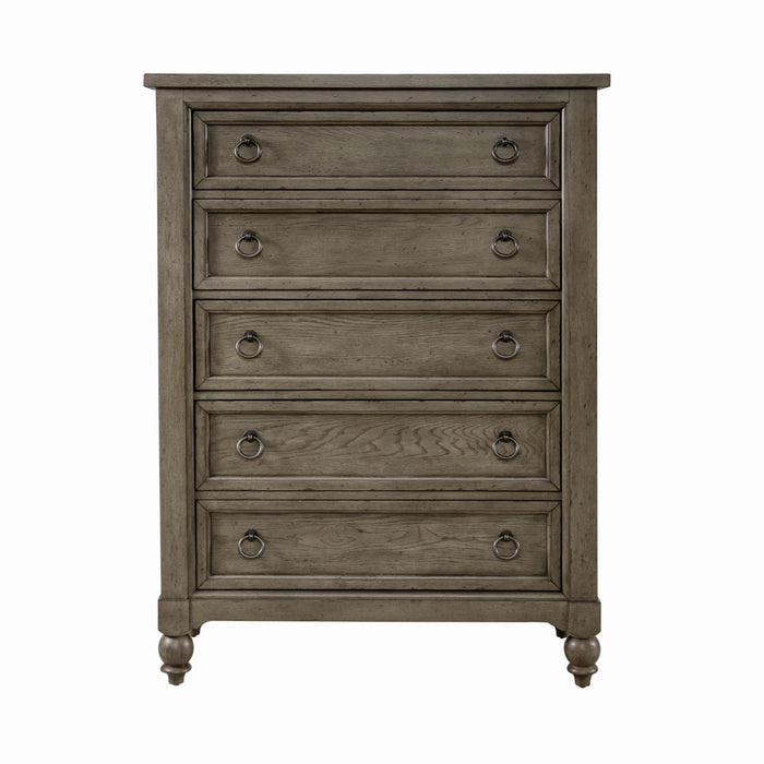 Americana Farmhouse 5 Drawer Chest in Dusty Taupe and Black - Furniture 4 Less (Jacksonville, NC)