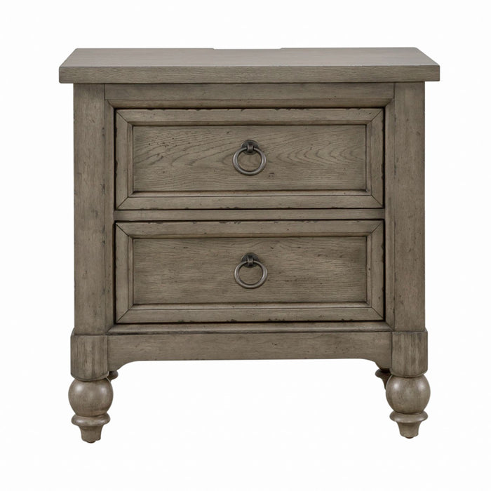Americana Farmhouse 2 Drawer Nightstand in Dusty Taupe and Black - Furniture 4 Less (Jacksonville, NC)