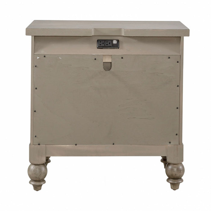 Americana Farmhouse 2 Drawer Nightstand in Dusty Taupe and Black - Furniture 4 Less (Jacksonville, NC)
