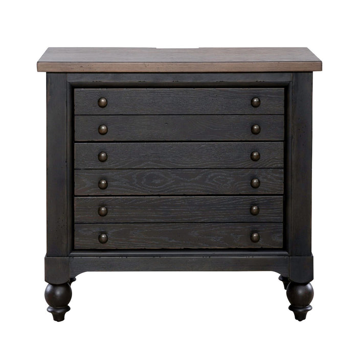 Americana Farmhouse 6 Drawer Bedside Chest in Black - Furniture 4 Less (Jacksonville, NC)