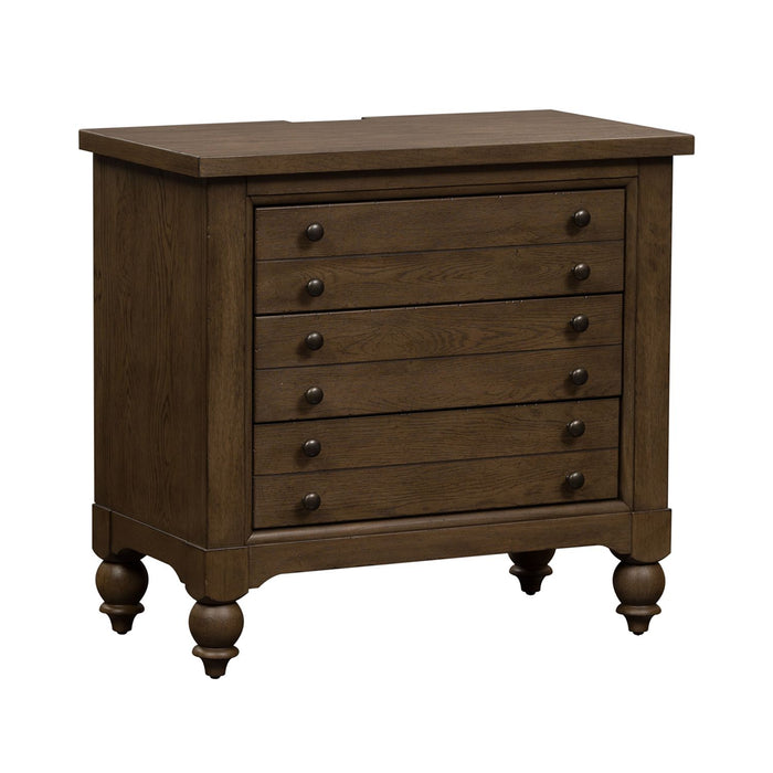 Americana Farmhouse 6 Drawer Bedside Chest in Dusty Taupe and Black - Furniture 4 Less (Jacksonville, NC)