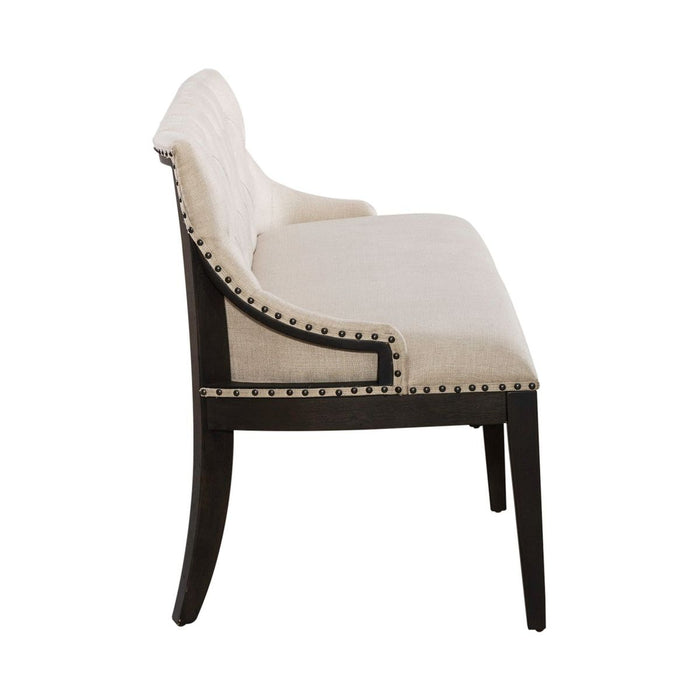 Liberty Furniture Americana Farmhouse Uph Shelter Dining Bench in Dusty Taupe & Black - Furniture 4 Less (Jacksonville, NC)