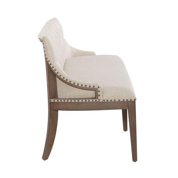 Americana Farmhouse Uph Shelter Dining Bench in Dusty Taupe & Black - Furniture 4 Less (Jacksonville, NC)