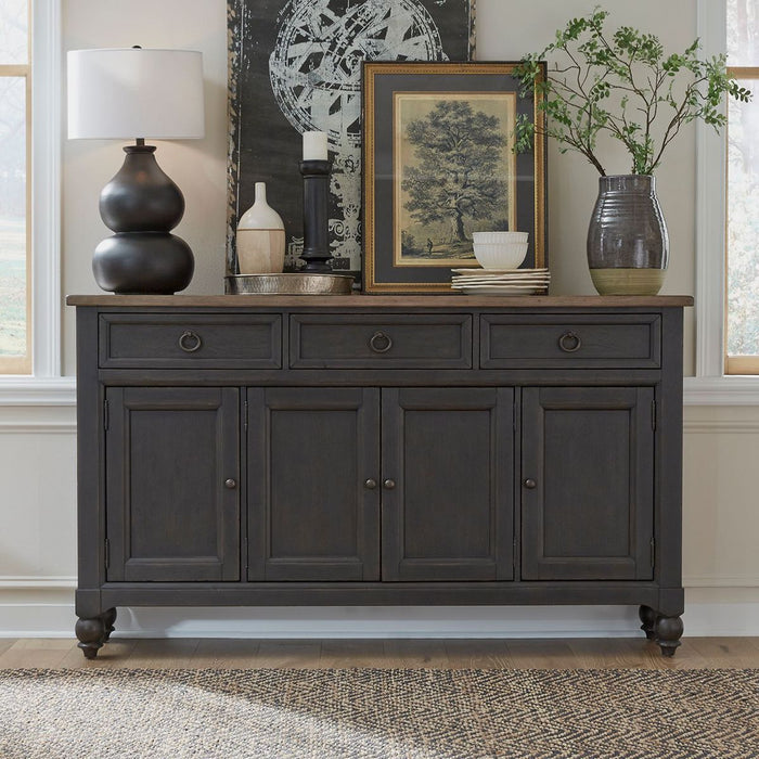 Liberty Furniture Americana Farmhouse Hall Buffet in Dusty Taupe & Black - Furniture 4 Less (Jacksonville, NC)