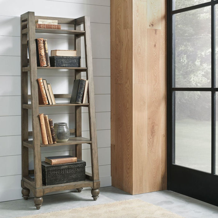 Liberty Furniture Americana Farmhouse Leaning Pier Bookcase in Dusty Taupe - Furniture 4 Less (Jacksonville, NC)