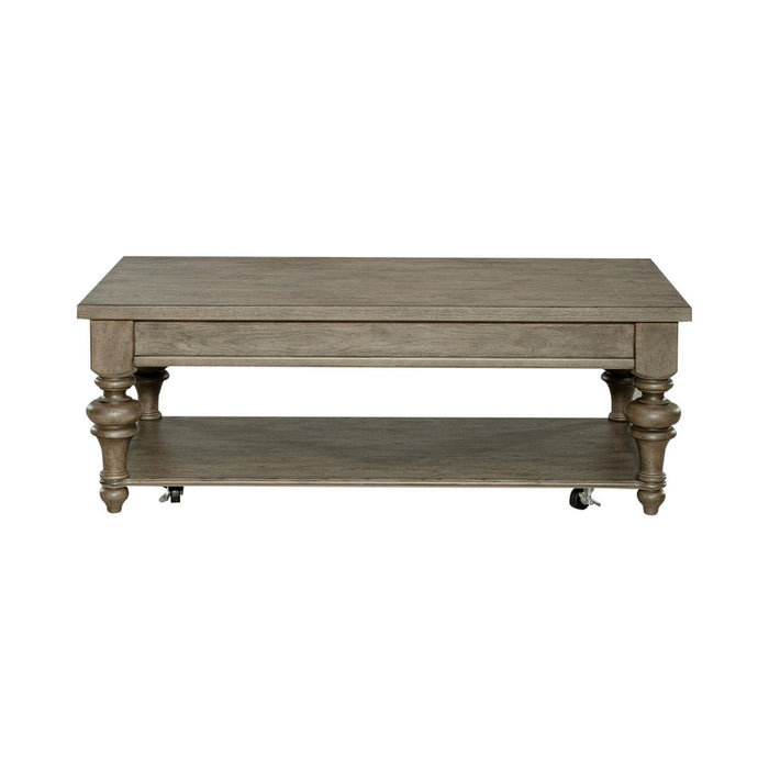 Liberty Furniture Americana Farmhouse Rectangular Cocktail Table in Dusty Taupe - Furniture 4 Less (Jacksonville, NC)