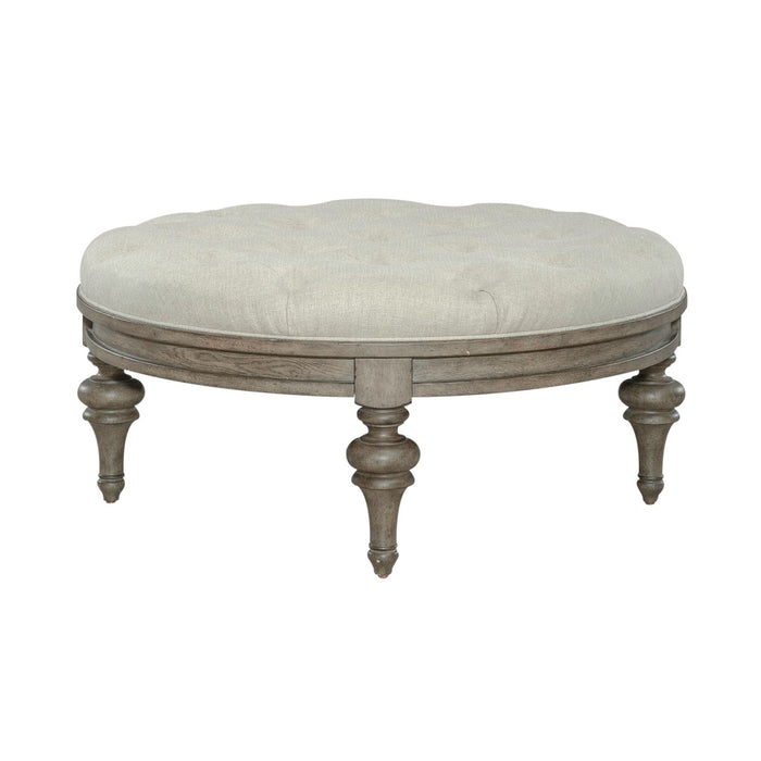 Americana Farmhouse Round Cocktail Ottoman in Dusty Taupe - Furniture 4 Less (Jacksonville, NC)