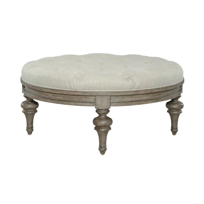 Liberty Furniture Americana Farmhouse Round Cocktail Ottoman in Dusty Taupe - Furniture 4 Less (Jacksonville, NC)