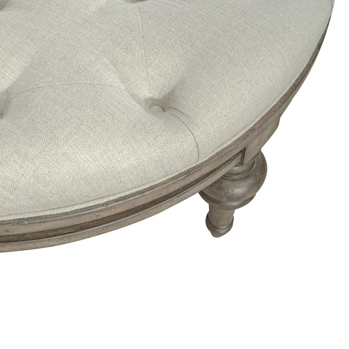 Americana Farmhouse Round Cocktail Ottoman in Dusty Taupe - Furniture 4 Less (Jacksonville, NC)