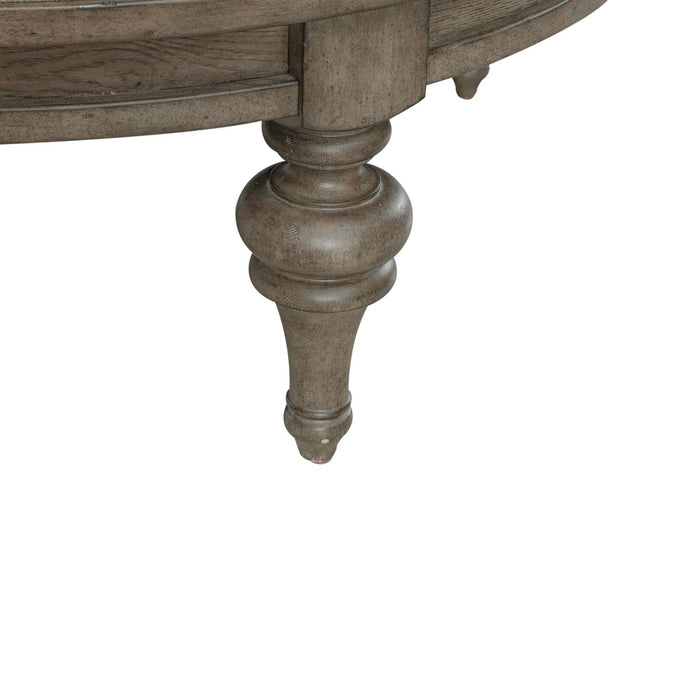 Americana Farmhouse Round Cocktail Ottoman in Dusty Taupe - Furniture 4 Less (Jacksonville, NC)