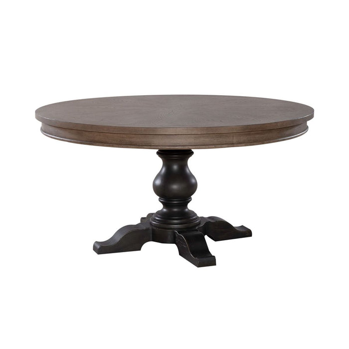 Liberty Furniture Americana Farmhouse Single Pedestal Table in Dusty Taupe & Black - Furniture 4 Less (Jacksonville, NC)