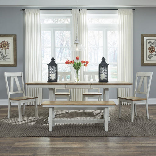 Liberty Furniture Lindsey Farm Backless Bench (RTA) in Weathered White & Sandstone - Furniture 4 Less (Jacksonville, NC)