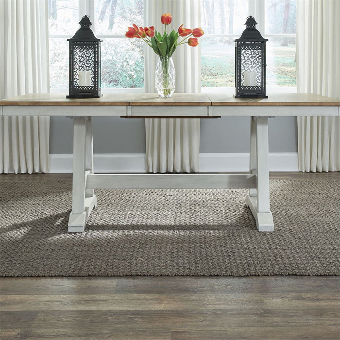 Liberty Furniture Lindsey Farm Trestle Dining Table in Weathered White & Sandstone - Furniture 4 Less (Jacksonville, NC)