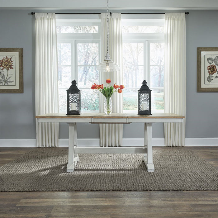 Liberty Furniture Lindsey Farm Trestle Dining Table in Weathered White & Sandstone - Furniture 4 Less (Jacksonville, NC)