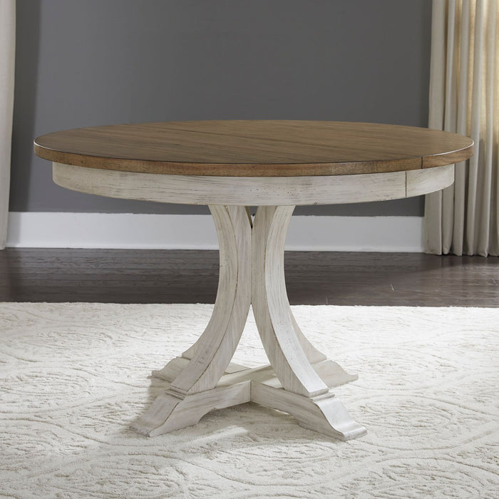 Farmhouse Reimagined 5 Piece Pedestal Table Set - Furniture 4 Less (Jacksonville, NC)