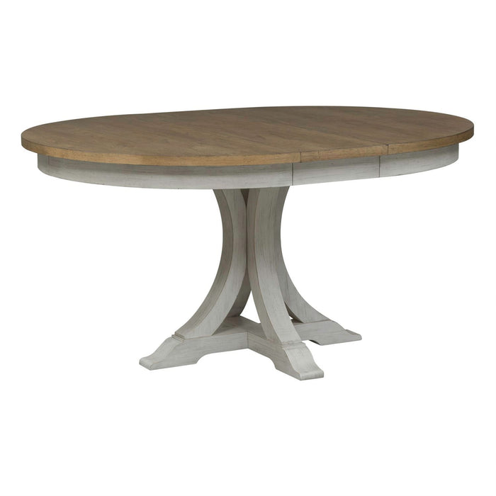 Farmhouse Reimagined Opt 5 Piece Pedestal Table Set - Furniture 4 Less (Jacksonville, NC)