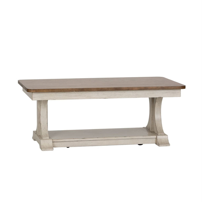 Liberty Farmhouse Reimagined Rectangular Cocktail Table in Antique White - Furniture 4 Less (Jacksonville, NC)
