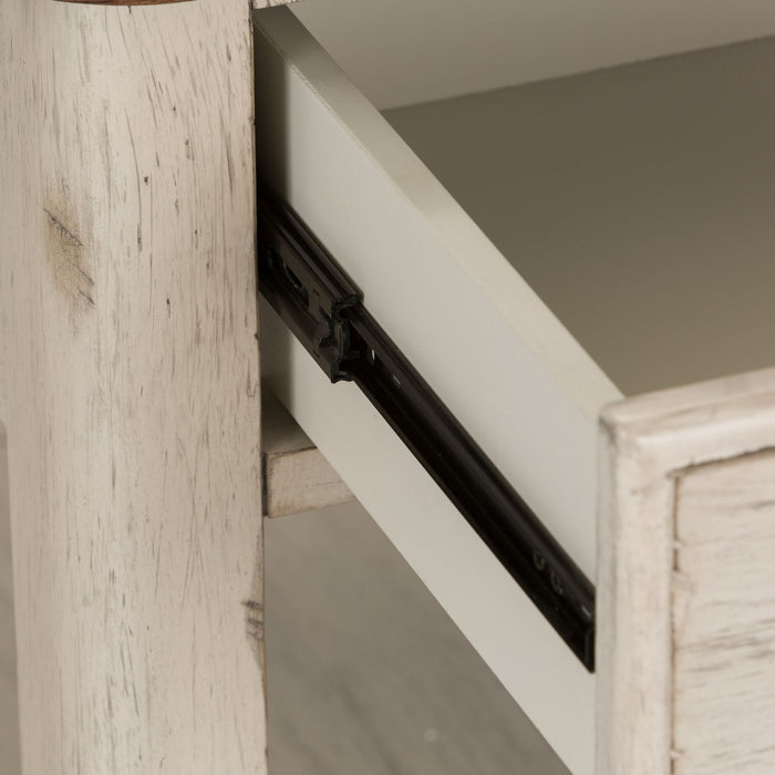 Farmhouse Reimagined End Table with Basket in Antique White - Furniture 4 Less (Jacksonville, NC)