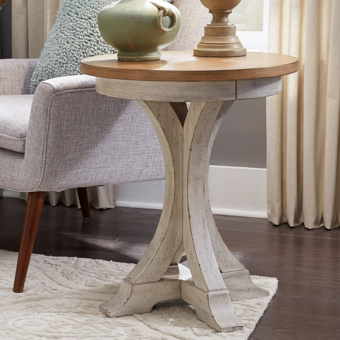 Farmhouse Reimagined Round Chair Side Table in Antique White - Furniture 4 Less (Jacksonville, NC)