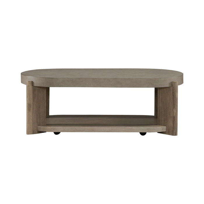 Affinity Oval Cocktail Table in Dusty Taupe with Concrete Top - Furniture 4 Less (Jacksonville, NC)