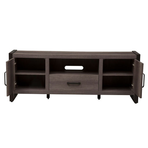Liberty Farmhouse Tanners Creek Entertainment TV Stand in Greystone - Furniture 4 Less (Jacksonville, NC)