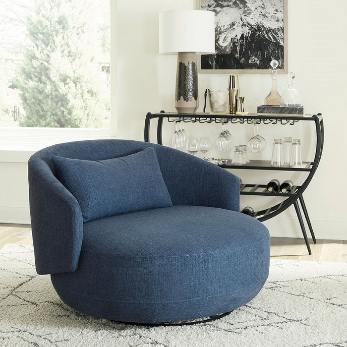 Liberty Furniture Haley Upholstered Swivel Cuddler Chair in Midnight - Furniture 4 Less (Jacksonville, NC)