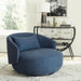 Liberty Furniture Haley Upholstered Swivel Cuddler Chair in Midnight - Furniture 4 Less (Jacksonville, NC)