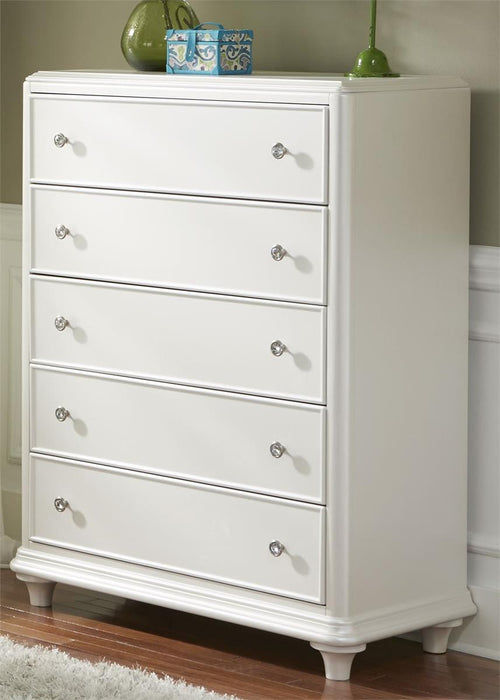 Liberty Furniture Stardust 5 Drawer Chest in Iridescent White - Furniture 4 Less (Jacksonville, NC)