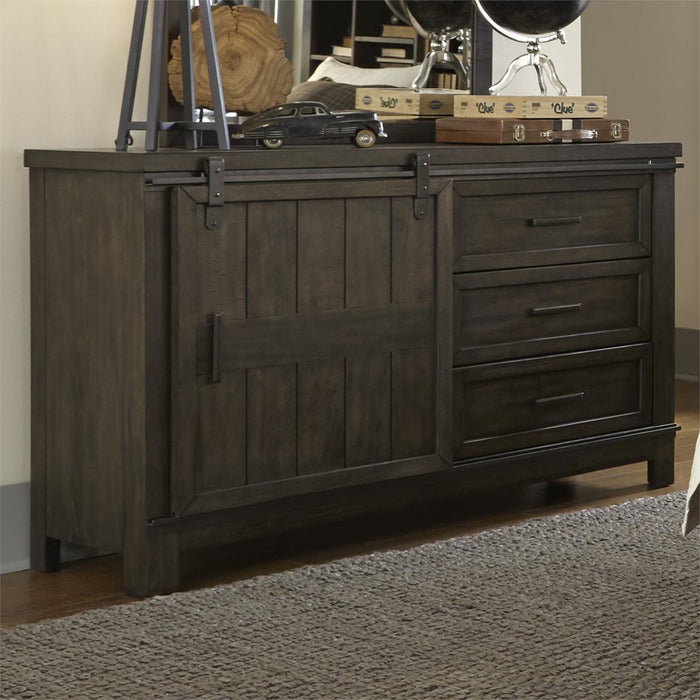 Liberty Furniture Thornwood Hills Barn Door Dresser in Rock Beaten Gray - Furniture 4 Less (Jacksonville, NC)
