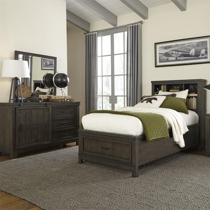 Liberty Furniture Thornwood Hills Twin Bookcase Bed in Rock Beaten Gray - Furniture 4 Less (Jacksonville, NC)