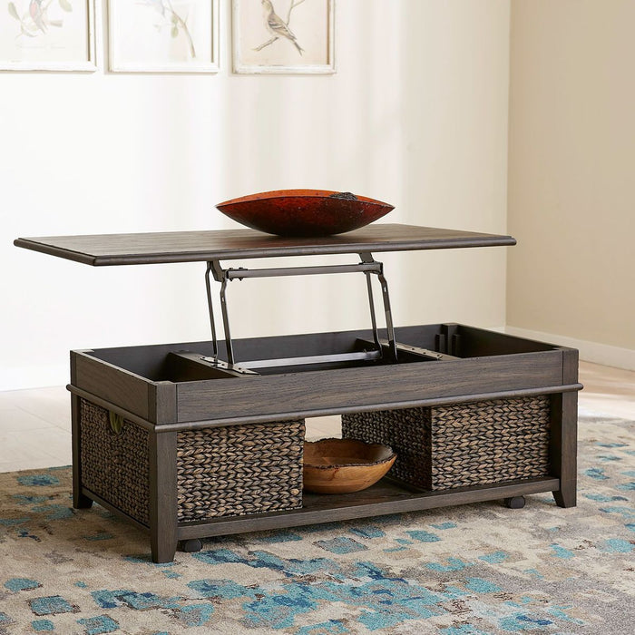 Liberty Furniture Mill Creek Lift Top Cocktail Table in Peppercorn - Furniture 4 Less (Jacksonville, NC)