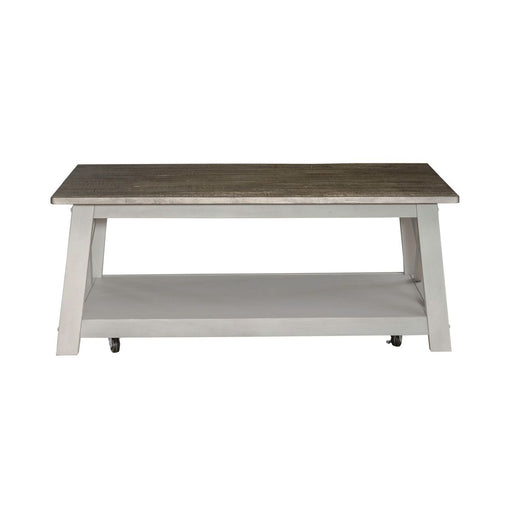 Liberty Furniture Laurel Bluff Cocktail Table in Antique White with Dusty Gray Top - Furniture 4 Less (Jacksonville, NC)