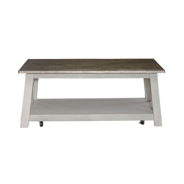 Liberty Furniture Laurel Bluff Cocktail Table in Antique White with Dusty Gray Top - Furniture 4 Less (Jacksonville, NC)