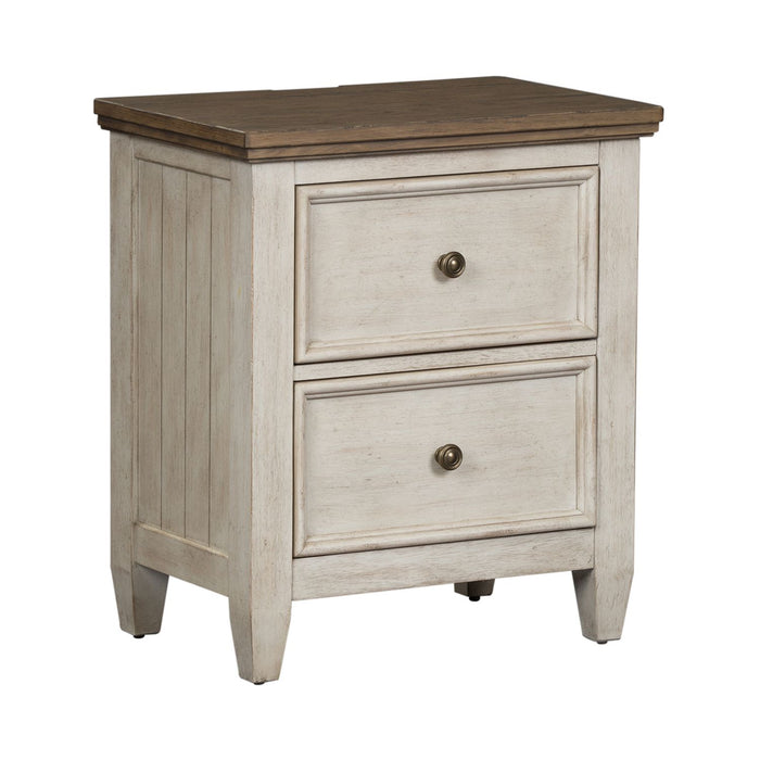 Heartland 2 Drawer Nightstand w/ Charging Station in Antique White - Furniture 4 Less (Jacksonville, NC)