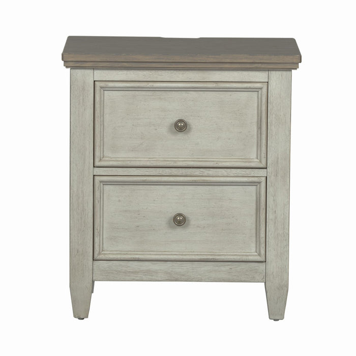 Heartland 2 Drawer Nightstand w/ Charging Station in Antique White - Furniture 4 Less (Jacksonville, NC)