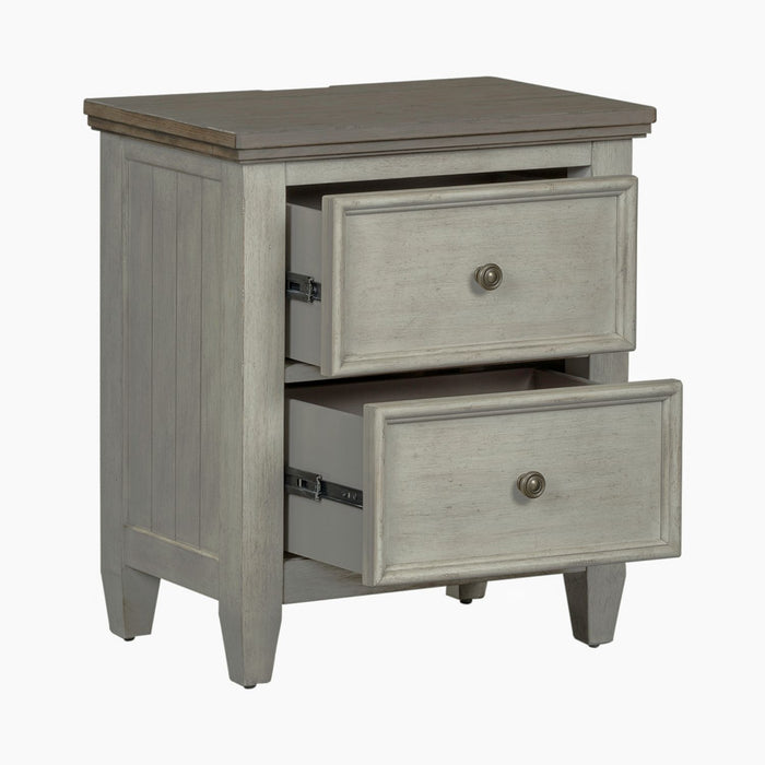 Heartland 2 Drawer Nightstand w/ Charging Station in Antique White - Furniture 4 Less (Jacksonville, NC)