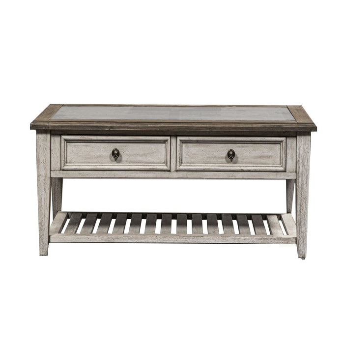 Heartland Rect Ceiling Tile Cocktail Table in Antique White - Furniture 4 Less (Jacksonville, NC)
