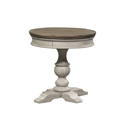Heartland Round Pedestal Chair Side Table in Antique White - Furniture 4 Less (Jacksonville, NC)