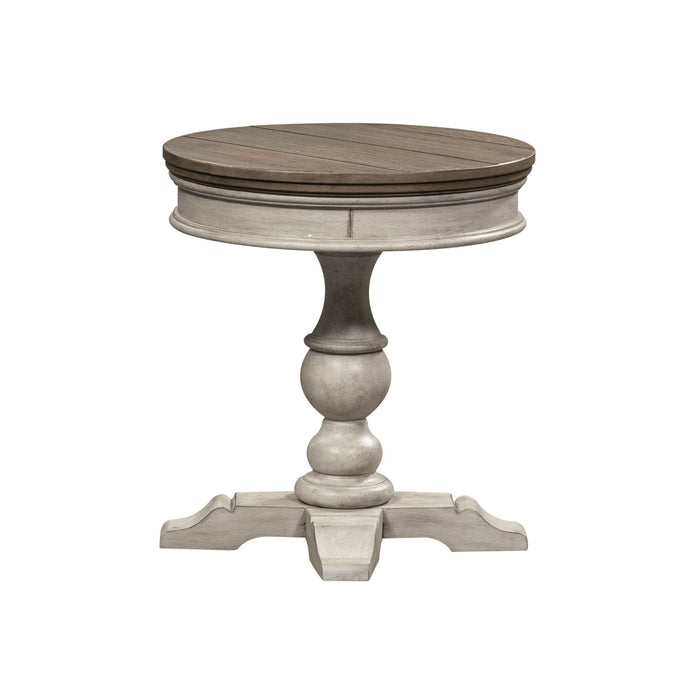 Heartland Round Pedestal Chair Side Table in Antique White - Furniture 4 Less (Jacksonville, NC)