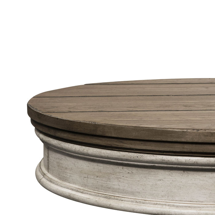 Heartland Round Pedestal Chair Side Table in Antique White - Furniture 4 Less (Jacksonville, NC)