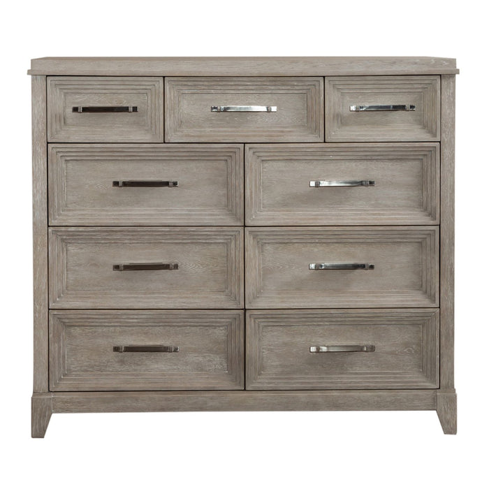 Belmar 9 Drawer Bureau Dresser in Washed Taupe and Silver Champagne - Furniture 4 Less (Jacksonville, NC)