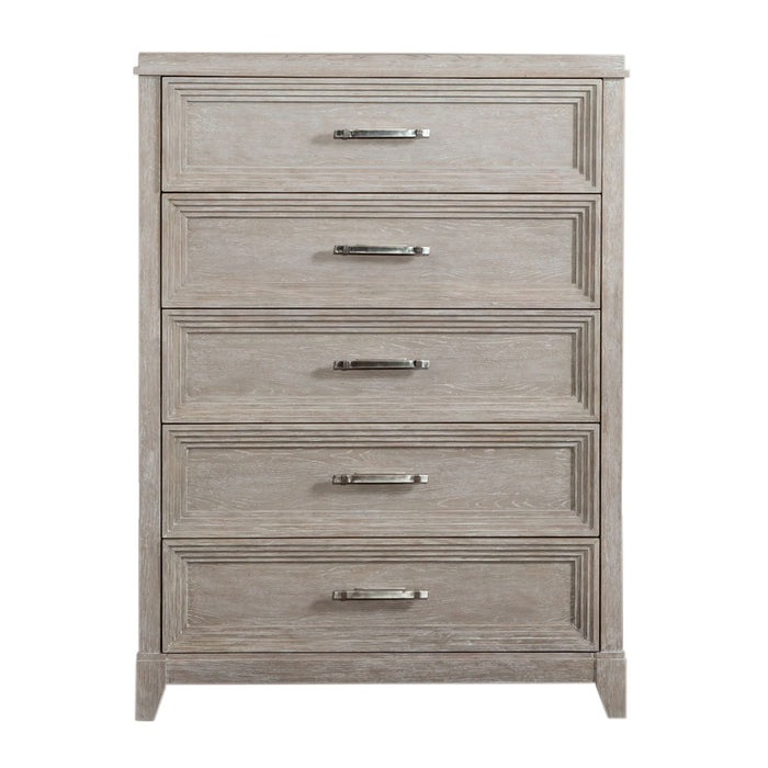 Belmar 5 Drawer Chest in Washed Taupe and Silver Champagne - Furniture 4 Less (Jacksonville, NC)