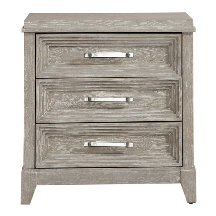 Belmar 3 Drawer Nightstand in Washed Taupe and Silver Champagne - Furniture 4 Less (Jacksonville, NC)