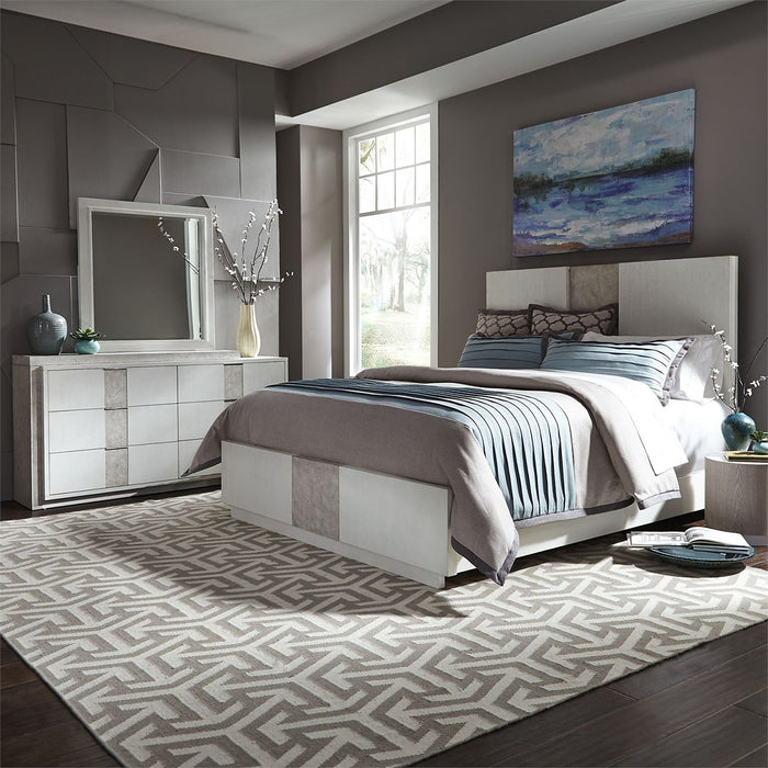 Liberty Furniture Mirage Cal King Travertine Panel Bed in Wirebrushed White - Furniture 4 Less (Jacksonville, NC)