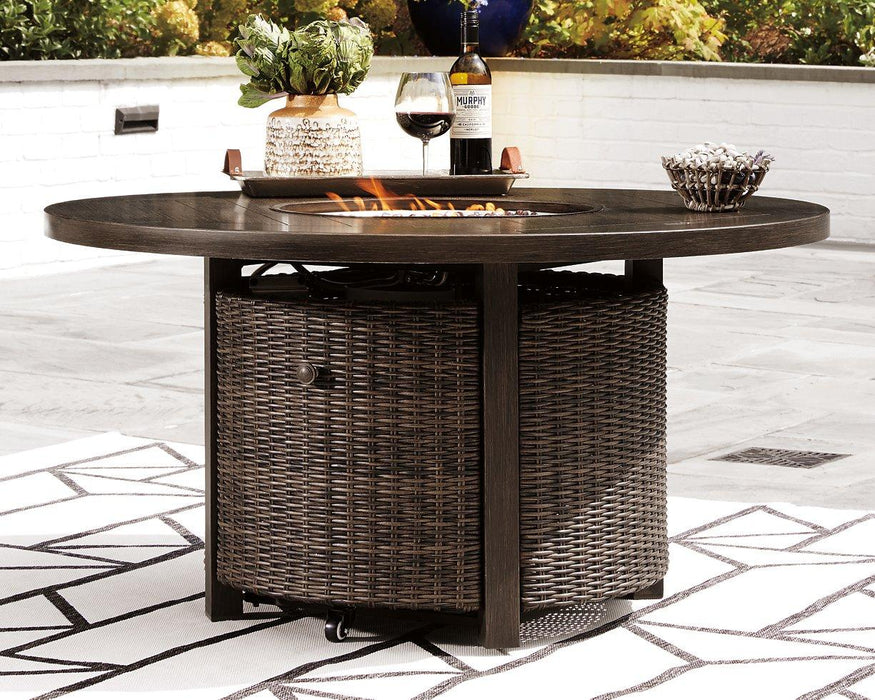 Paradise Trail Paradise Trail Fire Pit Table with 4 Nuvella Swivel Lounge Chairs - Furniture 4 Less (Jacksonville, NC)