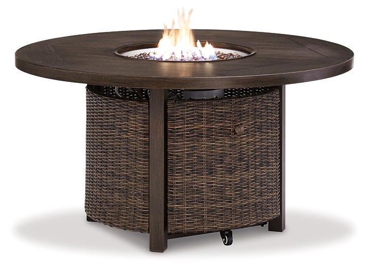 Paradise Trail Paradise Trail Fire Pit Table with 4 Nuvella Swivel Lounge Chairs - Furniture 4 Less (Jacksonville, NC)
