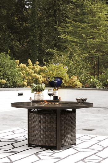 Paradise Trail Paradise Trail Fire Pit Table with 4 Nuvella Swivel Lounge Chairs - Furniture 4 Less (Jacksonville, NC)