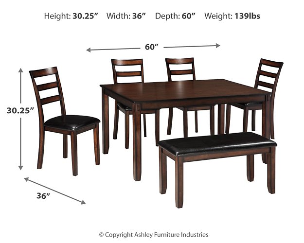 Coviar Dining Table and Chairs with Bench (Set of 6) - Furniture 4 Less (Jacksonville, NC)