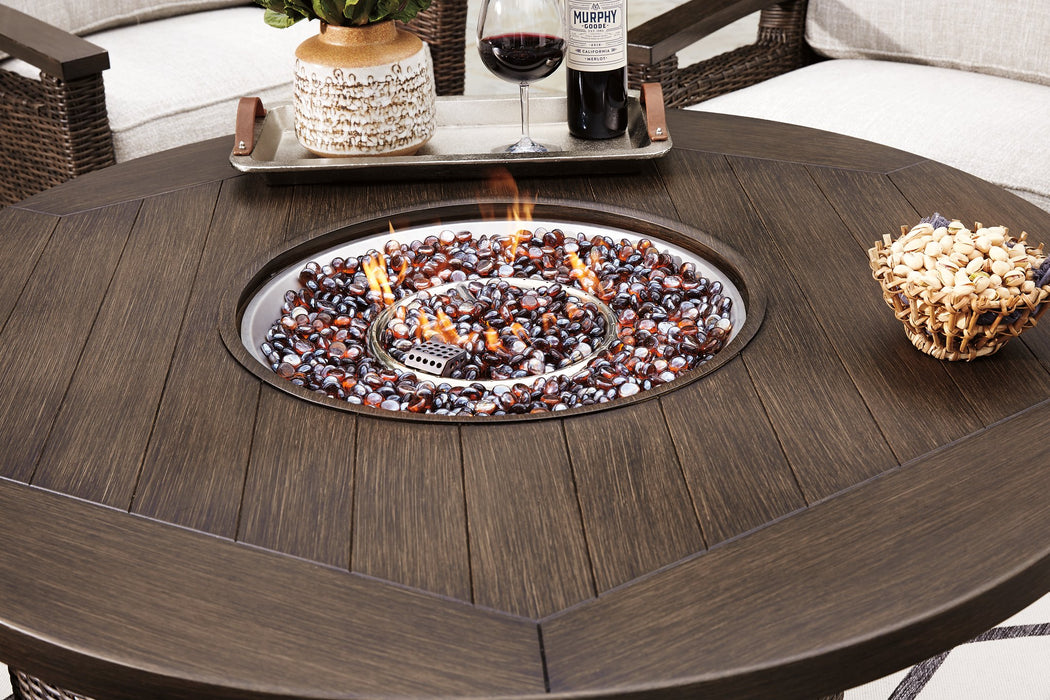 Paradise Trail Paradise Trail Fire Pit Table with 4 Nuvella Swivel Lounge Chairs - Furniture 4 Less (Jacksonville, NC)